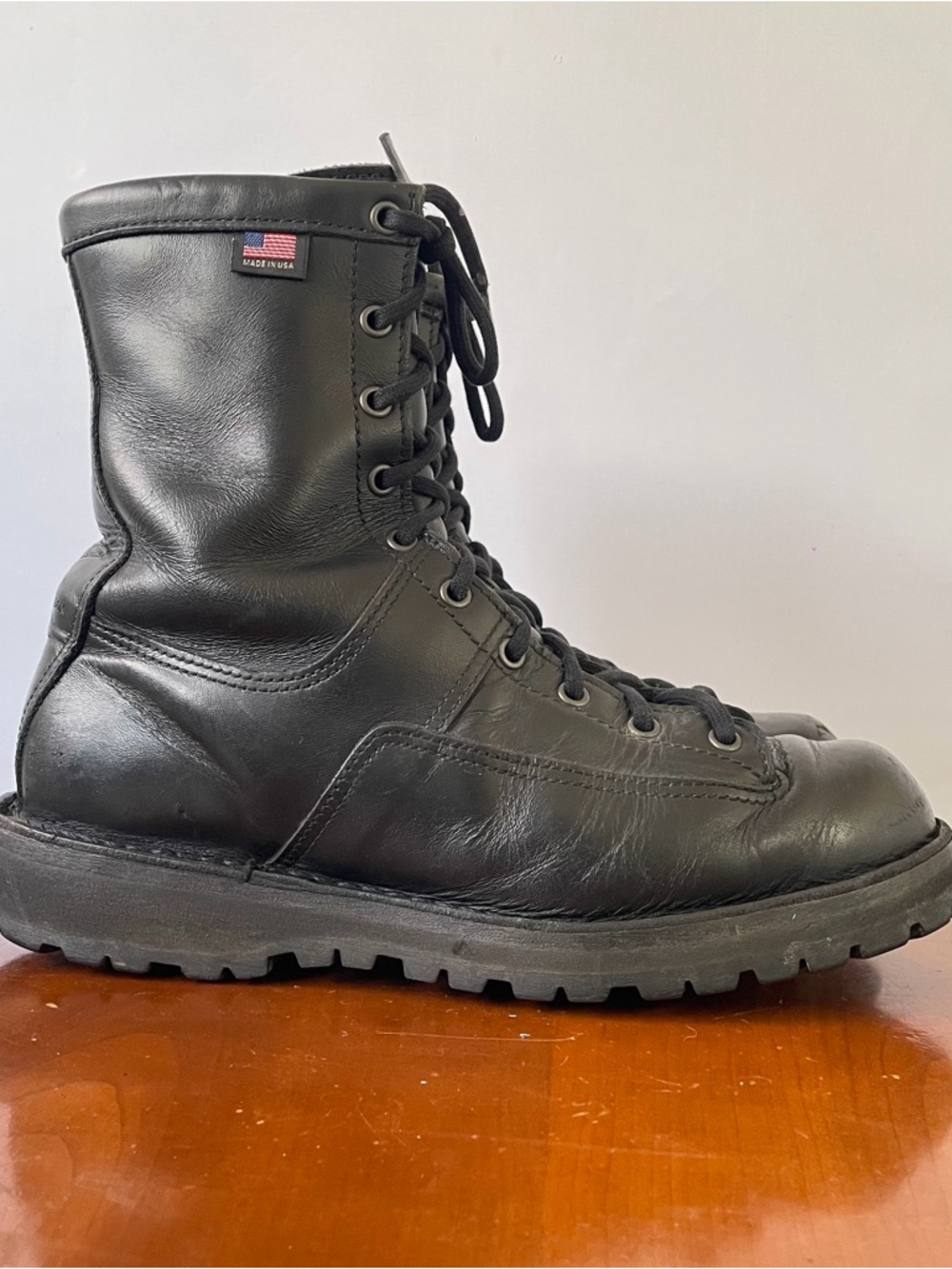 Danner Black Leather Lace-Up Combat Boots